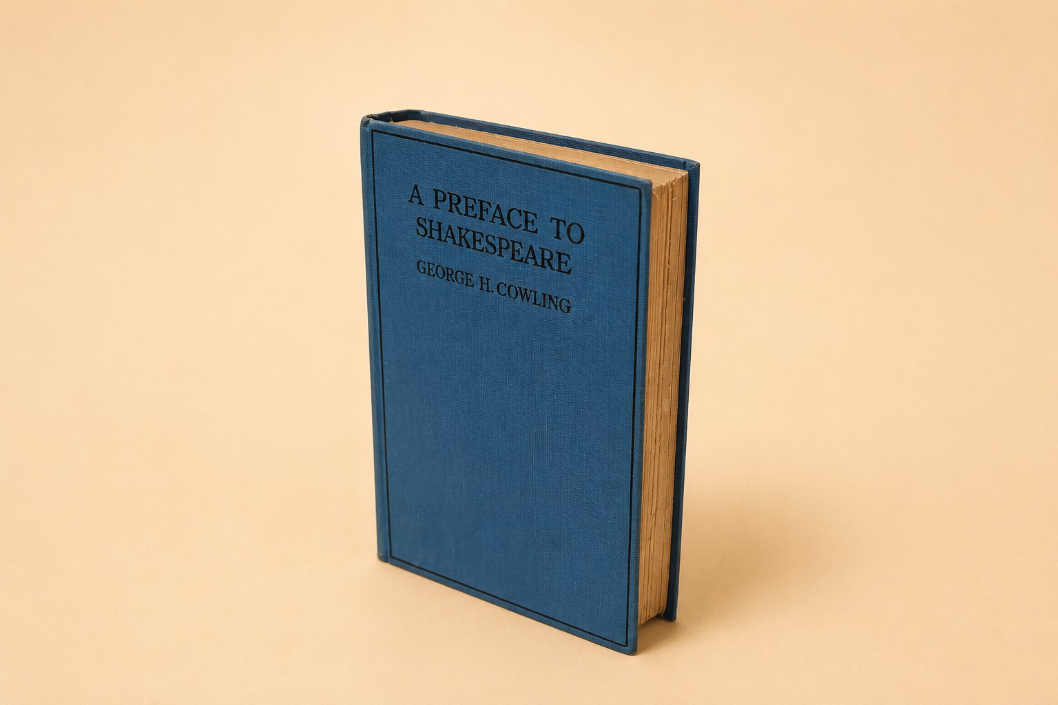 Blue cloth-bound book titled 'A Preface to Shakespeare' by George H. Cowling, published by Methuen; shown with its contents and illustrations pages, the 1925 publication notice, and a front-pastedown bookplate reading 'Ex Libris James Craigie, M.A.'